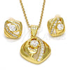 Oro Laminado Earring and Pendant Adult Set, Gold Filled Style with White Cubic Zirconia, Polished, Golden Finish, 10.59.0248