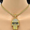 Gold Tone Pendant Necklace, Rope and Skull Design, with White and Black Crystal, Polished, Golden Finish, 04.242.0014.30GT