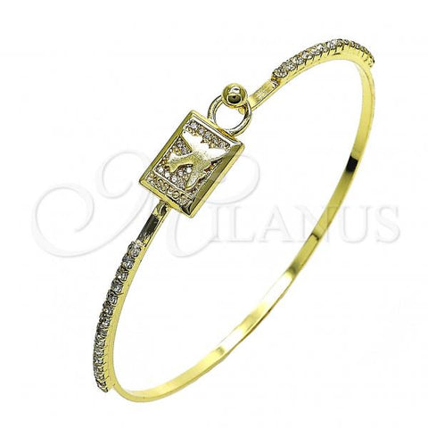 Oro Laminado Individual Bangle, Gold Filled Style Airplane Design, with White Micro Pave and White Crystal, Polished, Golden Finish, 07.193.0045.05