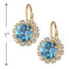 Oro Laminado Leverback Earring, Gold Filled Style Flower Design, with Aquamarine and White Cubic Zirconia, Polished, Golden Finish, 5.125.009