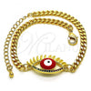 Oro Laminado Fancy Bracelet, Gold Filled Style Evil Eye Design, with Multicolor Micro Pave, Red Enamel Finish, Golden Finish, 03.341.0175.2.08
