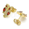 Oro Laminado Stud Earring, Gold Filled Style Owl Design, with Garnet Cubic Zirconia and White Micro Pave, Polished, Golden Finish, 02.210.0370.1