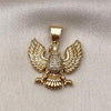 Oro Laminado Fancy Pendant, Gold Filled Style Eagle Design, with White Micro Pave, Polished, Golden Finish, 05.342.0008