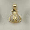 Oro Laminado Fancy Pendant, Gold Filled Style Money Sign Design, with White Micro Pave, Polished, Golden Finish, 05.342.0150