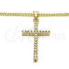 Oro Laminado Pendant Necklace, Gold Filled Style Cross Design, with White Cubic Zirconia, Polished, Golden Finish, 04.284.0013.18