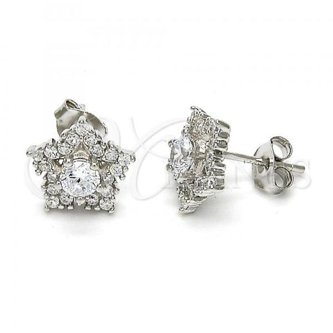 Sterling Silver Stud Earring, Star Design, with White Cubic Zirconia, Polished, Rhodium Finish, 02.285.0032