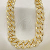 Oro Laminado Basic Necklace, Gold Filled Style Miami Cuban Design, with White Micro Pave, Polished, Golden Finish, 04.284.0058.24