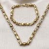 Stainless Steel Necklace and Bracelet, and Ball Polished, Golden Finish, 06.363.0060.2