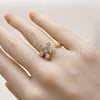 Oro Laminado Multi Stone Ring, Gold Filled Style Flower and Baguette Design, with White Cubic Zirconia and White Micro Pave, Polished, Golden Finish, 01.266.0052