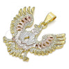 Oro Laminado Fancy Pendant, Gold Filled Style Owl Design, Diamond Cutting Finish, Tricolor, 05.351.0099