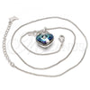 Rhodium Plated Pendant Necklace, Heart and key Design, with Bermuda Blue Swarovski Crystals and White Micro Pave, Polished, Rhodium Finish, 04.239.0015.16
