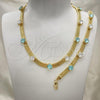 Oro Laminado Necklace and Bracelet, Gold Filled Style with Aqua Blue and White Cubic Zirconia, Polished, Golden Finish, 06.185.0015