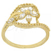 Oro Laminado Multi Stone Ring, Gold Filled Style Flower Design, with White Cubic Zirconia, Polished, Golden Finish, 5.166.007.08 (Size 8)