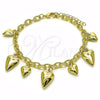 Oro Laminado Charm Bracelet, Gold Filled Style Heart and Rolo Design, Polished, Golden Finish, 03.213.0259.07