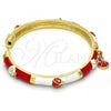 Oro Laminado Individual Bangle, Gold Filled Style Ladybug Design, with White Crystal, Red Enamel Finish, Golden Finish, 07.254.0003.1.03 (06 MM Thickness, Size 3 - 2.00 Diameter)