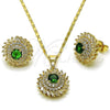 Oro Laminado Earring and Pendant Adult Set, Gold Filled Style Cluster and Baguette Design, with Green and White Cubic Zirconia, Polished, Golden Finish, 10.284.0047.1