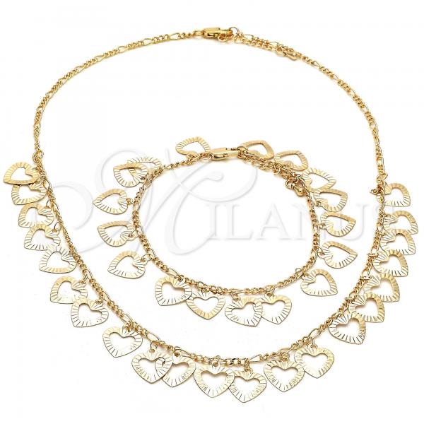 Oro Laminado Necklace and Bracelet, Gold Filled Style Heart Design, Polished, Golden Finish, 06.105.0008