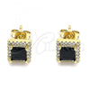 Oro Laminado Stud Earring, Gold Filled Style with Black Cubic Zirconia and White Micro Pave, Polished, Golden Finish, 02.342.0103