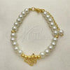 Oro Laminado Fancy Bracelet, Gold Filled Style Butterfly and Ball Design, with Ivory Pearl, Polished, Golden Finish, 03.405.0017.07