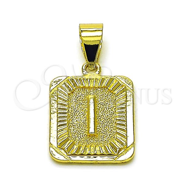 Oro Laminado Fancy Pendant, Gold Filled Style Initials Design, Diamond Cutting Finish, Golden Finish, 05.411.0051
