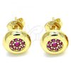 Oro Laminado Stud Earring, Gold Filled Style with Ruby Micro Pave, Polished, Golden Finish, 02.156.0477.1