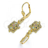 Oro Laminado Dangle Earring, Gold Filled Style Turtle Design, with Multicolor Micro Pave, Polished, Golden Finish, 02.210.0392.1