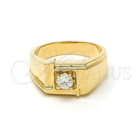Oro Laminado Mens Ring, Gold Filled Style Solitaire Design, with White Cubic Zirconia, Diamond Cutting Finish, Golden Finish, 01.63.0443.07 (Size 7)