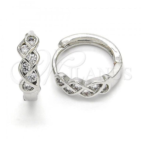 Rhodium Plated Huggie Hoop, with White Cubic Zirconia, Polished, Rhodium Finish, 02.210.0134.1.15