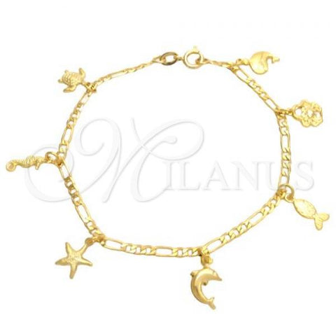 Oro Laminado Charm Bracelet, Gold Filled Style Seahorse and Star Design, Polished, Golden Finish, 03.58.0051.07