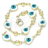 Oro Laminado Fancy Bracelet, Gold Filled Style Evil Eye and Heart Design, White Enamel Finish, Golden Finish, 03.213.0037.08