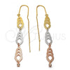 Oro Laminado Threader Earring, Gold Filled Style Leaf Design, Diamond Cutting Finish, Tricolor, 5.095.011