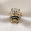 Oro Laminado Multi Stone Ring, Gold Filled Style Teddy Bear and Baguette Design, with Black Cubic Zirconia and White Micro Pave, Polished, Golden Finish, 01.284.0108.4
