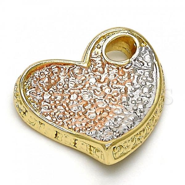 Oro Laminado Fancy Pendant, Gold Filled Style Heart Design, Diamond Cutting Finish, Tricolor, 5.181.022