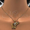 Oro Laminado Pendant Necklace, Gold Filled Style Elephant Design, with White Crystal, Polished, Golden Finish, 04.118.0117.18