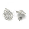Sterling Silver Stud Earring, Teardrop Design, with White Cubic Zirconia, Polished, Rhodium Finish, 02.175.0122