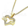 Oro Laminado Pendant Necklace, Gold Filled Style Heart Design, with White Micro Pave, Polished, Golden Finish, 04.156.0341.20