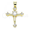 Oro Laminado Religious Pendant, Gold Filled Style Cross Design, with White Cubic Zirconia, Polished, Golden Finish, 05.102.0012