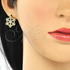 Oro Laminado Earring and Pendant Adult Set, Gold Filled Style with White Micro Pave, Polished, Golden Finish, 10.199.0133