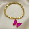 Oro Laminado Fancy Bracelet, Gold Filled Style Expandable Bead and Butterfly Design, with Fuchsia Crystal and White Micro Pave, Polished, Golden Finish, 03.341.0112.2.07