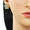 Oro Laminado Stud Earring, Gold Filled Style Flower Design, Polished, Golden Finish, 02.195.0325