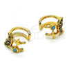 Oro Laminado Earcuff Earring, Gold Filled Style Moon Design, with Multicolor Micro Pave and Turquoise Cubic Zirconia, Polished, Golden Finish, 02.210.0688.1