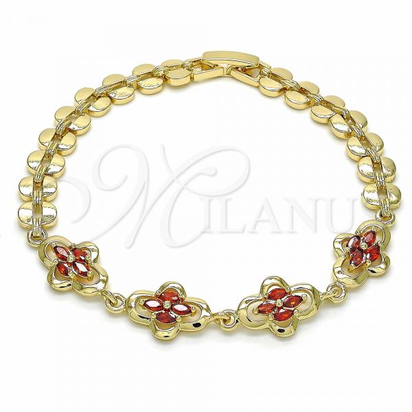 Oro Laminado Fancy Bracelet, Gold Filled Style with Garnet Cubic Zirconia, Polished, Golden Finish, 03.357.0015.2.07