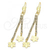 Oro Laminado Long Earring, Gold Filled Style Flower Design, with White Cubic Zirconia, Golden Finish, 5.081.006