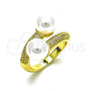 Oro Laminado Multi Stone Ring, Gold Filled Style with White Micro Pave and Ivory Pearl, Polished, Golden Finish, 01.341.0097