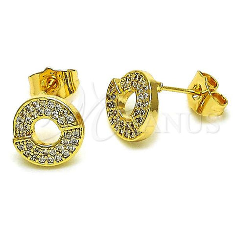 Oro Laminado Stud Earring, Gold Filled Style with White Micro Pave, Polished, Golden Finish, 02.283.0066