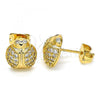 Oro Laminado Stud Earring, Gold Filled Style Ladybug Design, with White Micro Pave, Polished, Golden Finish, 02.377.0020