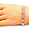 Oro Laminado Fancy Bracelet, Gold Filled Style Heart Design, with White Micro Pave, Polished, Golden Finish, 03.283.0031.07