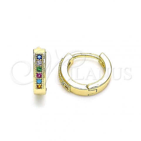 Oro Laminado Huggie Hoop, Gold Filled Style with Multicolor Micro Pave, Polished, Golden Finish, 02.210.0598.4.10