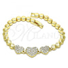 Oro Laminado Fancy Bracelet, Gold Filled Style Heart Design, with White Micro Pave, Polished, Golden Finish, 03.283.0031.07