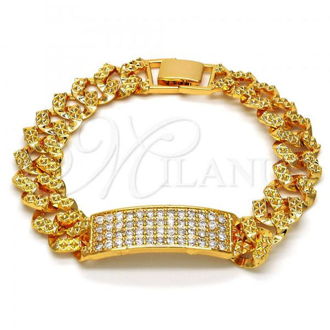 Oro Laminado ID Bracelet, Gold Filled Style with White Cubic Zirconia, Polished, Golden Finish, 03.284.0010.07